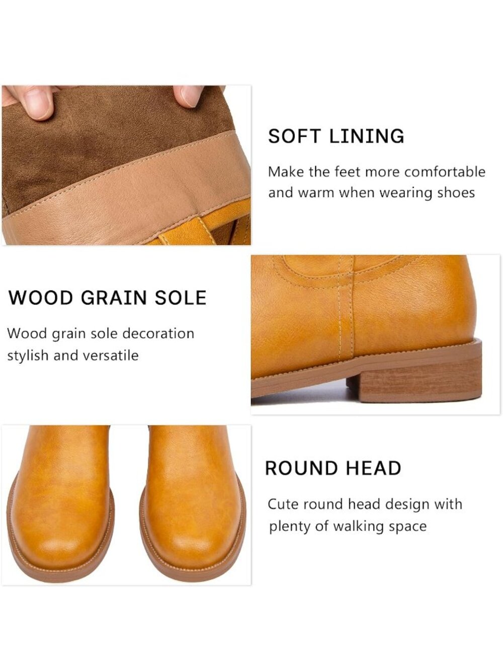 Women's Banana Chunky Block Low Heel Round Toe Campus Comfortable Mid Calf Boots - Picture 4 of 6